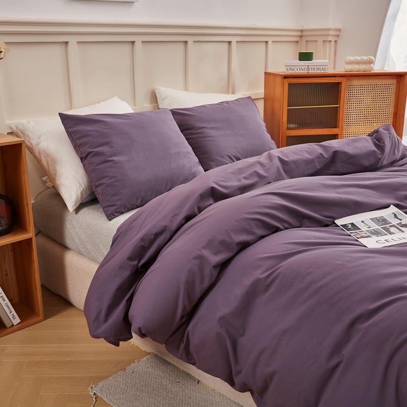 ECOCOTT Lilac Purple Duvet Cover Queen, 100% Washed Cotton 3 Piece Duvet Cover Sets 1 Duvet Cover with Zipper and 2 Pillowcases Bedding Set(Lilac Purple,Queen) - Image 5